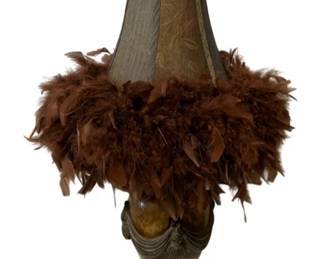 624 - Feather Lampshade & Lamp - 35" (Description): Used as is electric/electronic/mechanical item. No guarantee all components, untested.