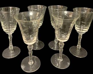 502 - 6pcs Etched Glass Stemware (Description): 8"