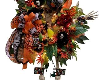 714 - Handcrafted Lighted Halloween Wreath - 39 x 32 (Description): Used as is electric/electronic/mechanical item. No guarantee all components, untested.