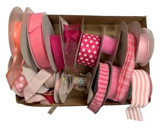 1207 - Box Lot of Assorted Pink Ribbons