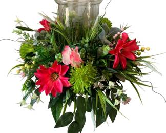 66 - Handcrafted Faux Floral Hurricane Centerpiece (Description): 16 x 24