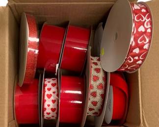 1210 - Box Lot of Red/Heart Ribbons