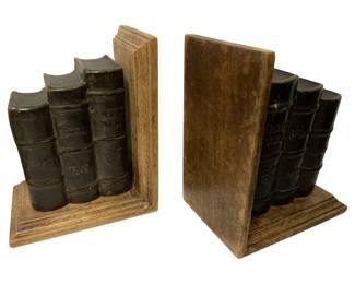 615 - Wood & Ceramic Bookends - 7.5 x 4 x 5.5