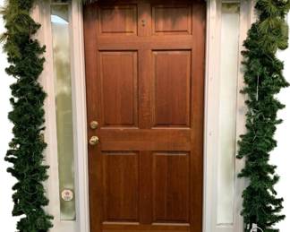 763 - Wood Door w/ side lights & Garland (Description): Door & Side Lights - 82 x 64 Used as is electric/electronic/mechanical item. No guarantee all components, untested.