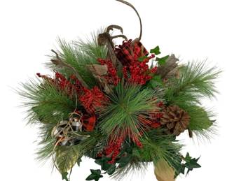 1032 - Handcrafted Christmas Arrangement in Metal Tin (Description): 24.5 x 28 x 16