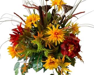 112 - Handcrafted Floral Arrangement w/ metal planter (Description): 24 x 22