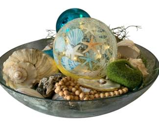33 - Glass Decorative Bowl w/ Shells - 9 x 16