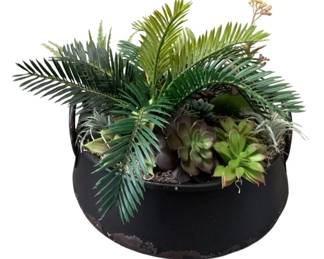 410 - Faux Succulent Arrangement in Metal Planter (Description): 15 x 17 x 16