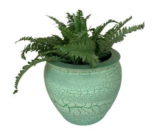 482 - Artificial Fern Sprigs & Crackle Finish Planter (Description): 11.5 x 13.5