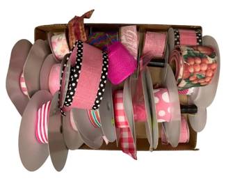 1206 - Box Lot of Assorted Pink Ribbons