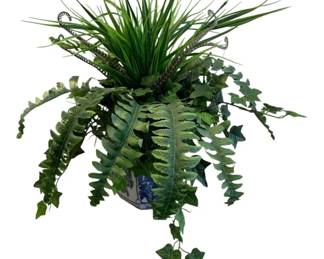 323 - Handcrafted Arrangement in Blue & White Planter (Description): 16 x 18