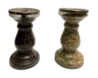 628 - Pair of Glass Candlestick Holders - 8" tall