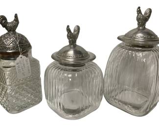 272 - 3 Rooster Glass Jars - 12.5 x 7 x 7