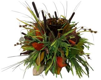 257 - Handcrafted Floral Arrangement w/ Hurricane - 27"