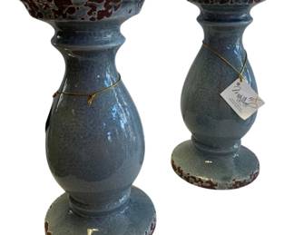 324 - 2 Blue Candle Holders - 12 x 5