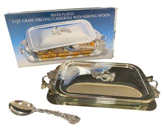 1404 - Silver Plated 3qt Casserole Dish w/ Serving Spoon (Description): Comes w/ Box