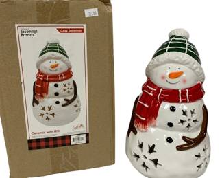 1100 - Cozy Snowman Ceramic LED in Box - 6 x 6 x 10 (Description): Used as is electric/electronic/mechanical item. No guarantee all components, untested.