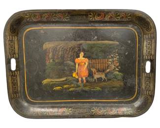 1328 - Antique Large Toleware Tray - 28 x 20.5