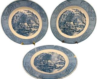 1407 - 3 Currier & Ives "The Old Grist Mill" Plates (Description): 10 Inches Round Has chips.
