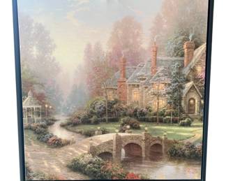 296 - Framed Thomas Kincade Canvas Art (Description): 21.5 x 21.5 x 2