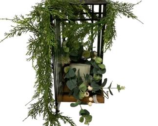 203 - Lantern Floral Arrangement w/ Candle (Description): 20.5 x 8.5 x 8.5