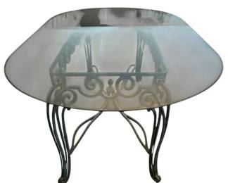 1512 - Oval Glass Top / Metal Base Dining Table (Description): 29.5 x 78 x 46