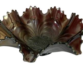 487 - Carnival Glass Ruffle Edge Bowl - 3 x 8