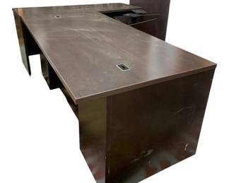 1426 - L-Shaped Executive Desk & 3-Drawer Mobile File (Description): OFS - Height Adjustable, powered by Linak OFS E5-7236FA-HA-WEP2-888 30 x 98 x 66 Used as is electric/electronic/mechanical item. No guarantee all components, untested.