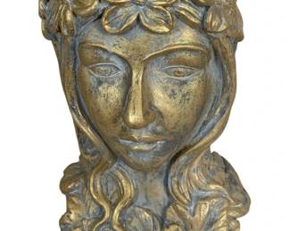 477 - Bronze Finish Polyresin Female Head Planter (Description): 13 x 8 x 7