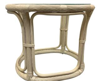 1103 - Vintage Bamboo Rattan Glass Top Side Table (Description): 21 x 27 x 21.5