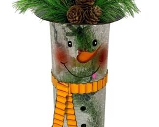 1093 - Light up Glass Crackled Snowman - 21 x 6 (Description): Used as is electric/electronic/mechanical item. No guarantee all components, untested.