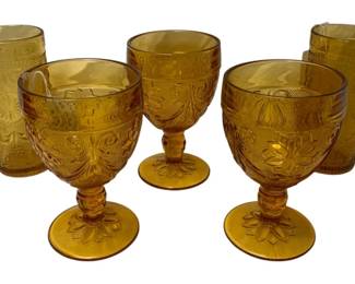 194 - 5 Amber Glass Cups - 5.5" Tall