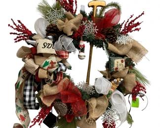 902 - Handcrafted Christmas Lighted Golf Theme Wreath (Description): 28 x 27 Used as is electric/electronic/mechanical item. No guarantee all components, untested.