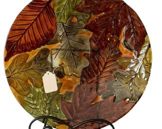 77 - Fall Glass Bowl w/ Stand - 18" Round