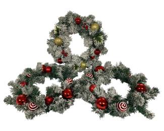 963 - 3 Artificial Flocked Holiday Wreaths - 16"
