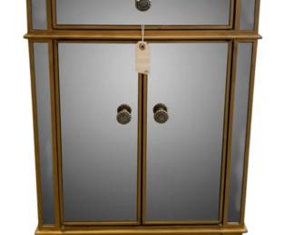 330 - Gold Trim Mirrored One-Drawer Cabinet 30 x 19 x 16