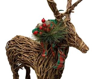 983 - Woven Grapevine & Twig Decorated Reindeer (Description): 31 x 25 x 7