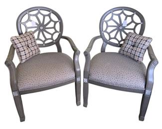 447 - Pair of Armed Web backed Chairs by Powell (Description): w/ pillows