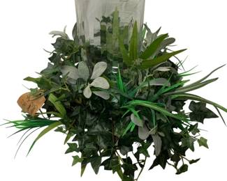 259 - Handcrafted Faux Arrangement w/ Hurricane (Description): 26" Round