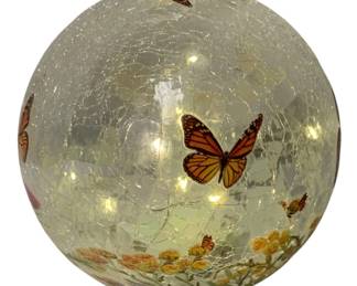614 - Light Up Glass Deco Ball - 6 x 6 (Description): Butterflies & Flowers Used as is electric/electronic/mechanical item. No guarantee all components, untested.