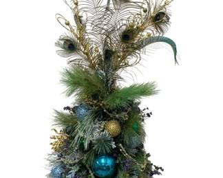 926 - Handcrafted Lighted Peacock Themed Arrangement (Description): in metal planter 23 x 23 x 48 Used as is electric/electronic/mechanical item. No guarantee all components, untested.