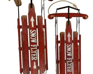 1036 - 2 Snow Flyer Decorative Sleds - 24 x 11.5 x 3