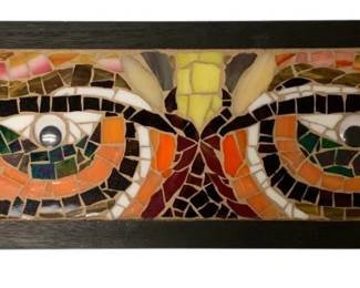 251 - Framed Stained Glass Owl Eyes Mosaic Art - 23 x 6