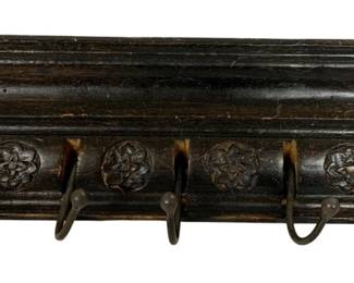 958 - Wood Shelf w/ Hat Hooks (Description): 18 x 3.75 x 3.75