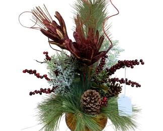 921 - Handcrafted Christmas Arrangement in Amber (Description): Goblet - 11 x 15 x 24