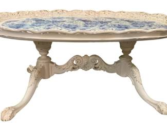 783 - White Wood Floral Top Coffee Table - 44 x 25 x 19