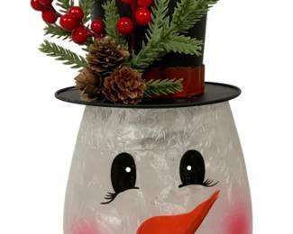 1092 - Light up Glass Snowman Head w/ Top Hat (Description): 11.5 x 6 Used as is electric/electronic/mechanical item. No guarantee all components, untested.