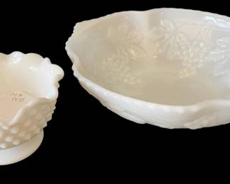 127 - Milk Glass Dish & Bowl - 3 x 10
