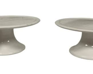 950 - 2 White Ceramic Bunny Pedestal Cake Plates (Description): 3 x 6