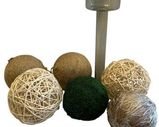 375 - Assorted Decor Balls & Glass Candlestick